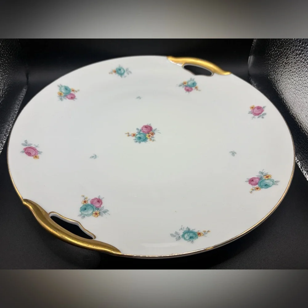 KPM Vintage Floral Gold Trim Handled Porcelain Serving Plate Platter Serveware